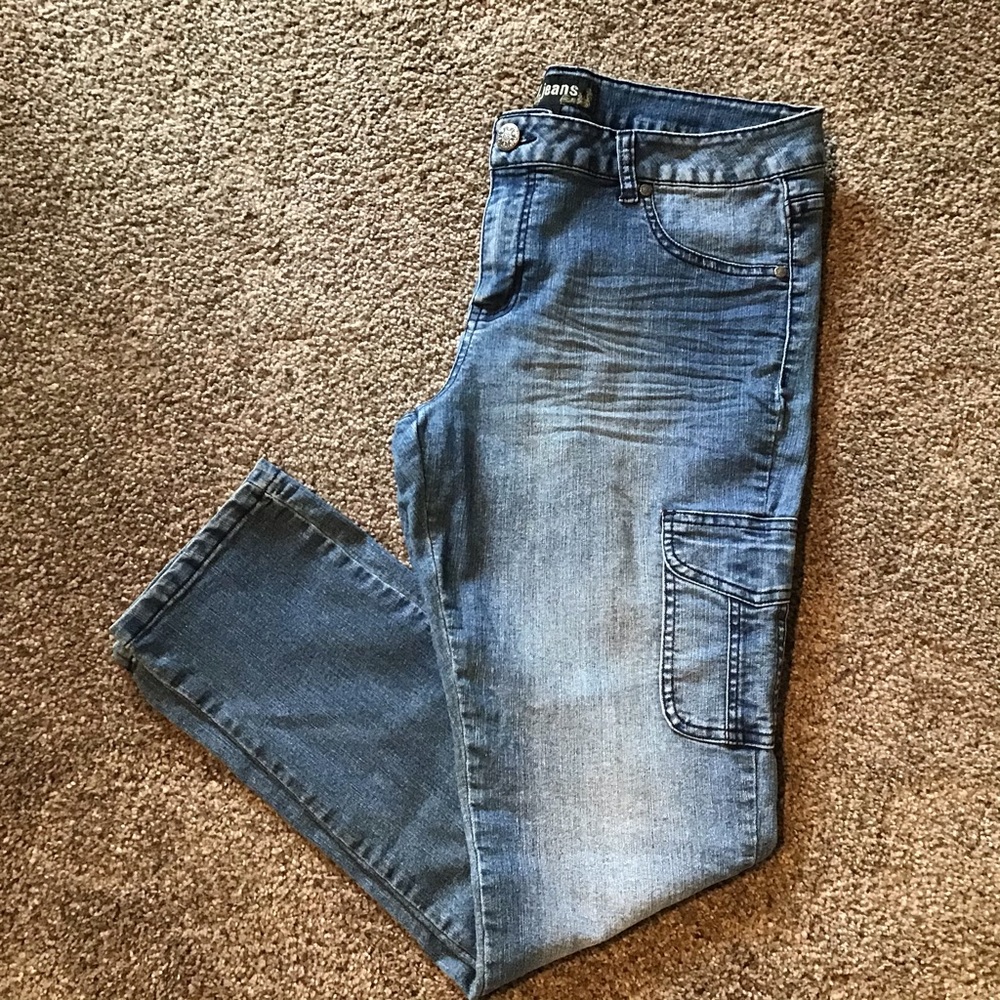 Skinny Denim Cargo Jeans